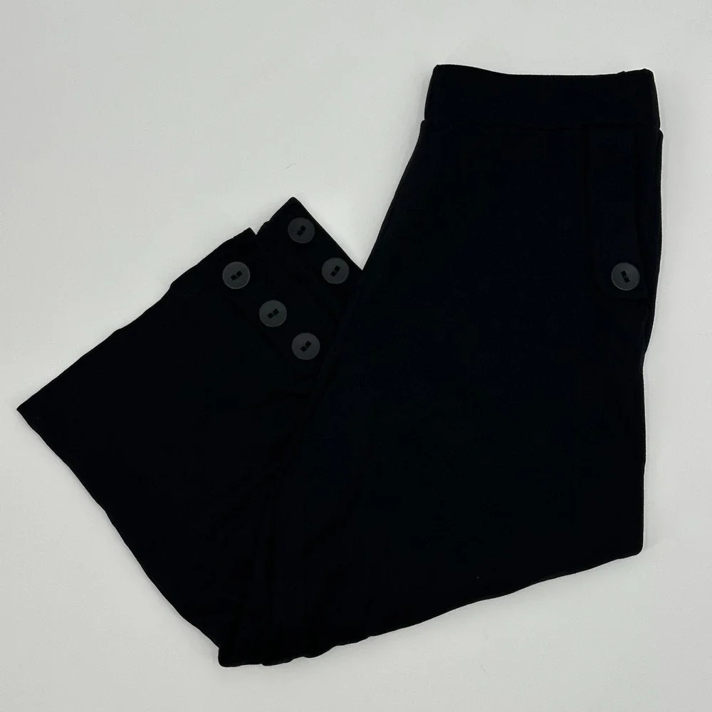 Compli K Cropped Pants Women's Medium Black High Waisted Ankle Button Pull‎ On